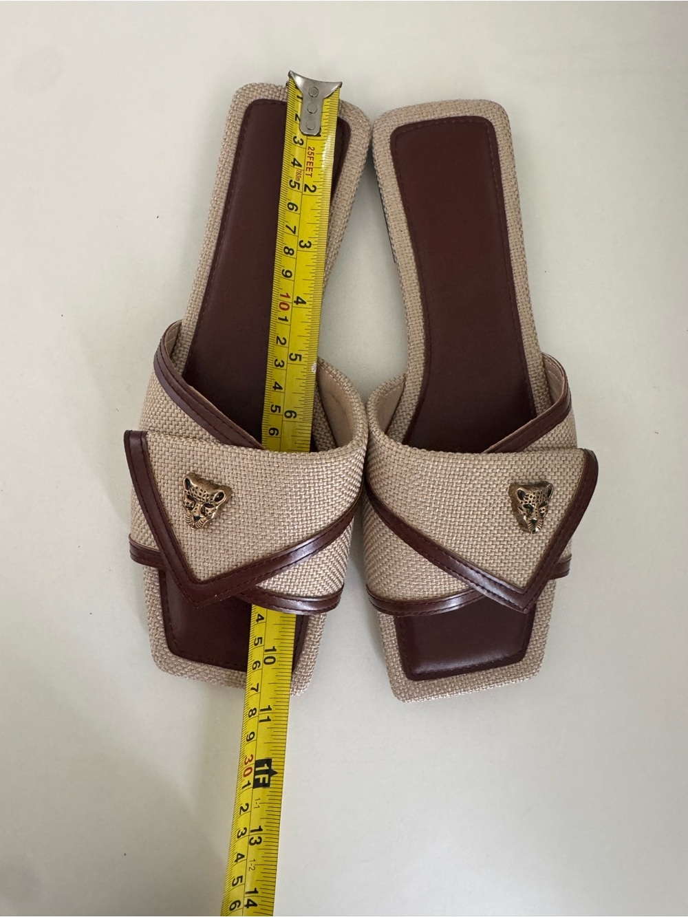 Beige and Brown Slide Sandals with Gold Accent NWOB - Picture 3 of 5